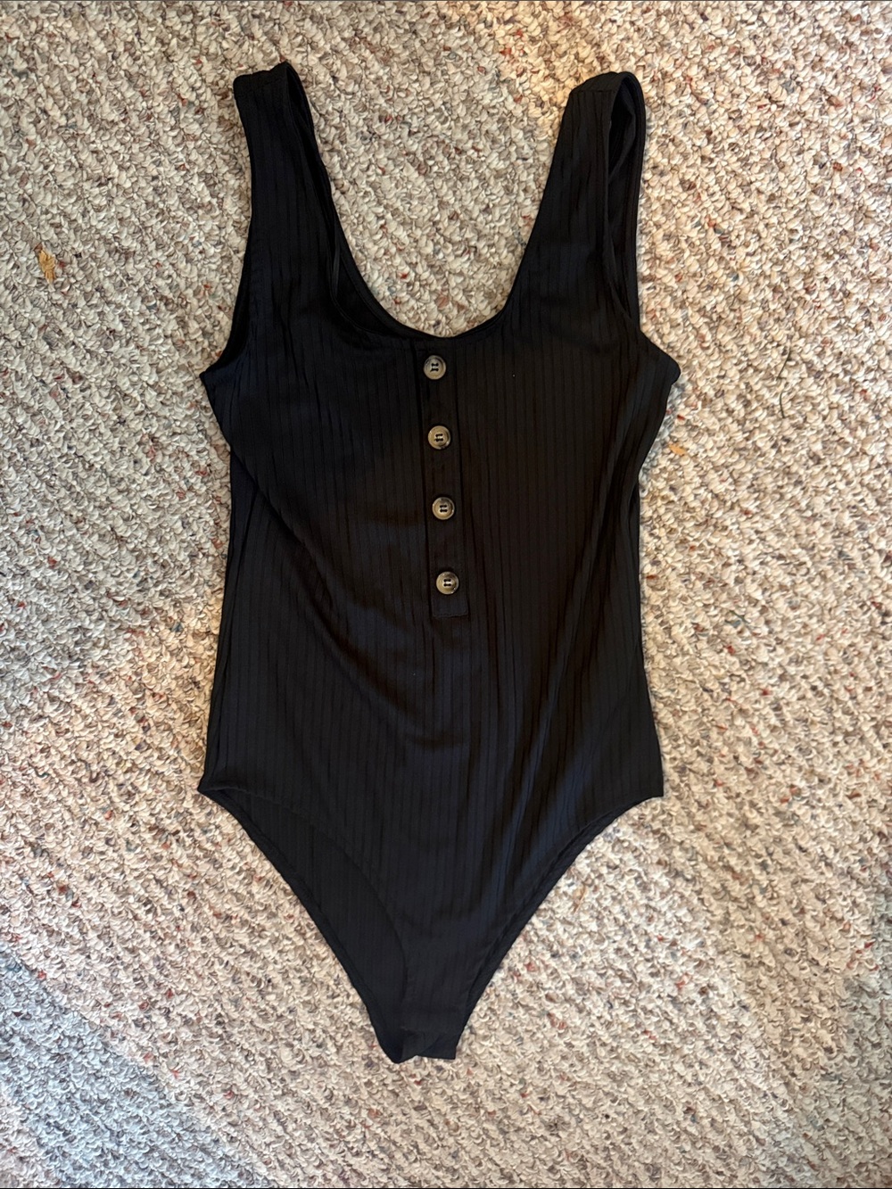 H&M Black Ribbed Scoop Neck Bodysuit with Front Buttons